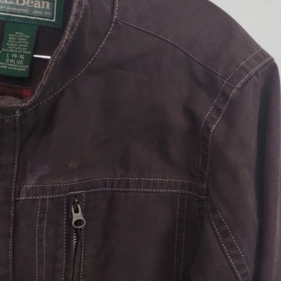 L.L Bean Vintage Leather Bomber Jacket Brown Coat With Red Plaid Lining Large - Picture 3 of 11